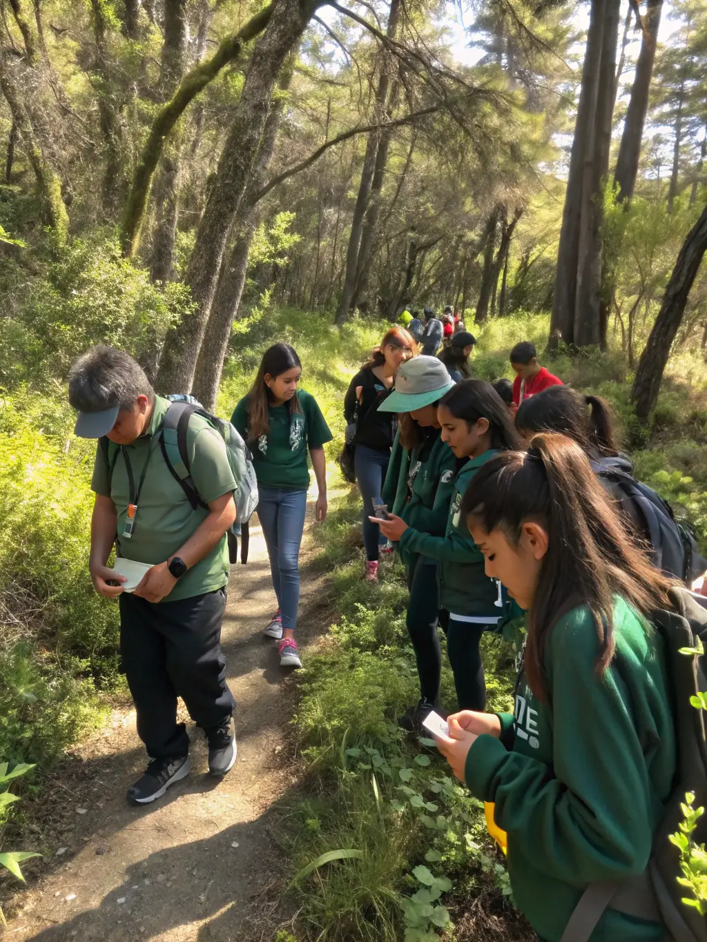 Students learning about local flora and fauna during an ecology walk at Musafir Retreats and Camp, guided by an experienced educator.